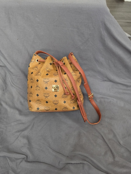 MCM Handbags - AUTHENTIC Cognac/Chestnut McM Visetos Leather Drawstring Bucket Shoulder Bag